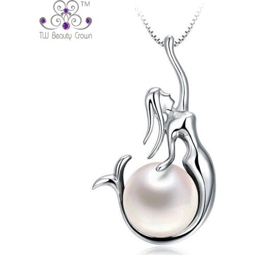 New Real 925 Sterling Silver White Natural Freshwater Pearl Beautiful Mermaid Pendant Necklaces For Women Fashion Jewelry