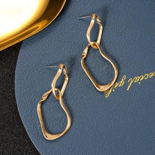 2021 Fashion Large Statement Drop Earrings Geometric Gold Metal Jewelry Women Big Dangle Hanging Fashion Modern Female Earrings