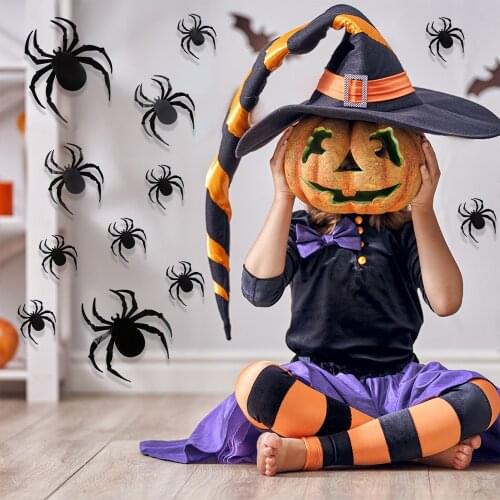 Halloween 3D Spider Wall Sticker Decoration Living Room Background Wall Arrangement Black Spider Sticker Party Decoration