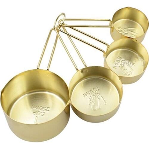 4Pcs Stainless Steel Measuring Cups Set Copper Plated Kitchen Measuring Tools For Baking Coffee Tea Pastry Kitchen Cooking Too
