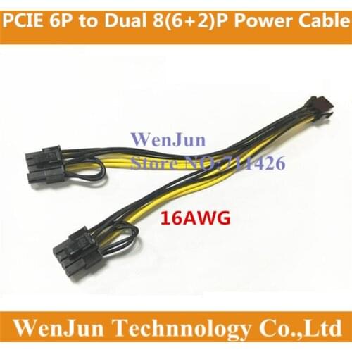 50pcs PCI-E PCIe PCI Express 6Pin Female to Dual Double 2-Port 8Pin ( 6+2Pin ) Male Adapter GPU Video Card Power Cable 16AWG