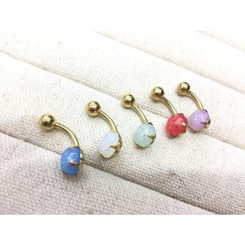 50pcs Body Jewelry Piercing Opalite Gems Navel Belly Button Bar Navel Piercing 14g Mix Colors Free shippment