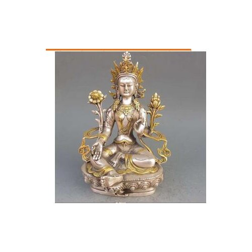 8.86 inch/Tibet Silver Copper Gilt Tibetan Buddhism Statue -- White Tara Buddha Silver decoration bronze factory outlets