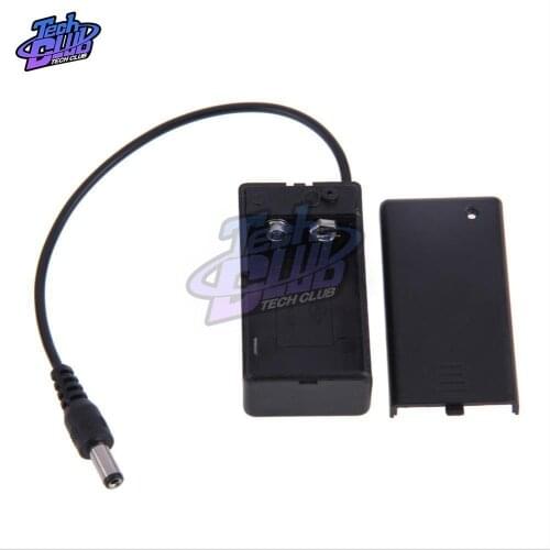 9V PP3 Battery Holder Box Case with Wire Lead ON/OFF Switch Portable Battey Pack Cover + DC 2.1mm Plug
