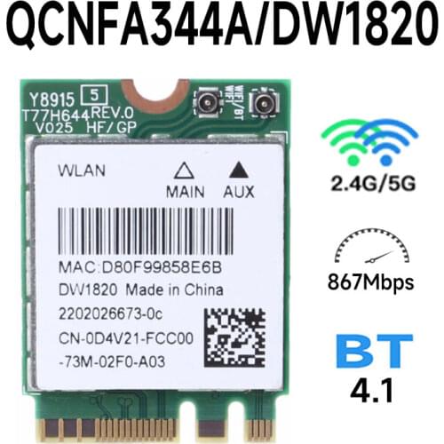 Atheros QCNFA344A DW1820 802.11AC Bluetooth 4.1 867Mbps WLAN WiFi Wireless 802.11AC NGFF Mini WLAN CARD better than BCM94352Z