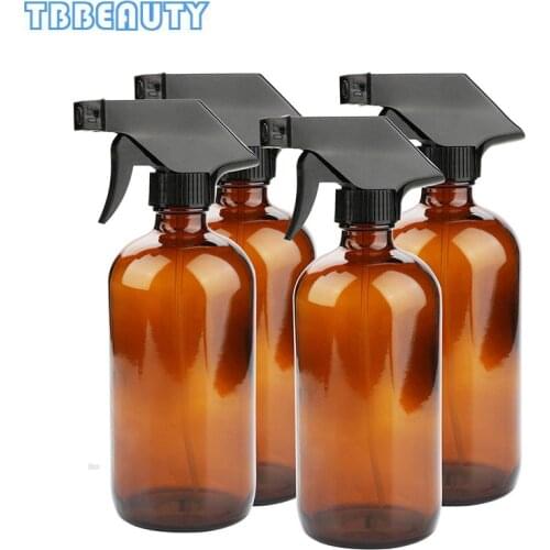 4packs 250/500ml Travel Empty Amber Glass Spray Bottle Essential Oil Cleaning Refillable Trigger Bottle LiquidAtomizer Container