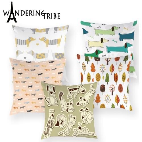Boston Terrier Cushion Cover Cartoon Dog Decoration Cushions Covers Dachshund Dog Linen Pillowcase Animal Home Sofa Pillows Case