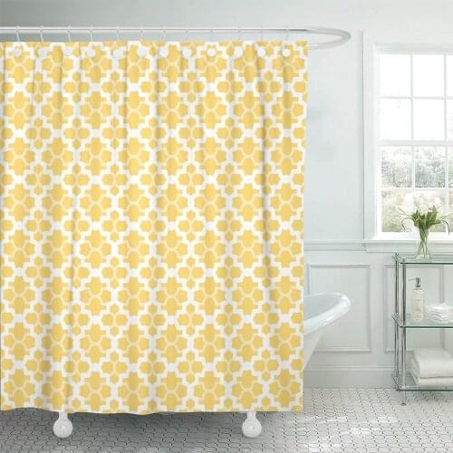 Teal Abstract Traditional Quatrefoil Lattice Pattern Raster of Yellow Bathroom Curtain Waterproof Polyester Fabric 72 x 78 inche