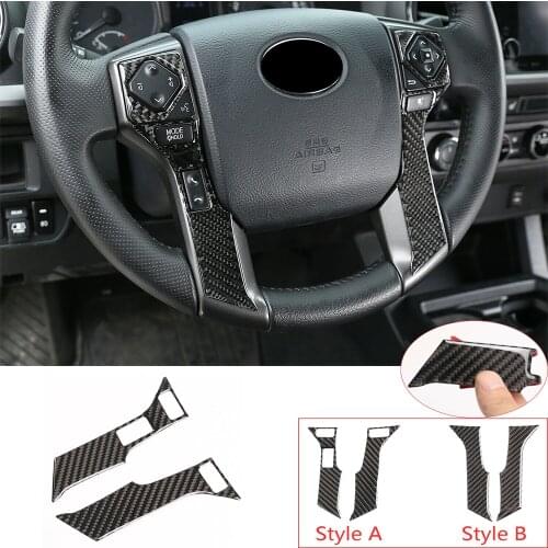 Fit For Toyota Tacoma 2015-2020 Soft Real Carbon Fiber Interior Steering Wheel Button Decorative Cover Trim Auto Accessories