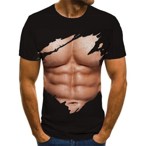 Brand Muscle T shirt Men Abdominal Muscles Funny T shirts Black T-shirts 3d Mens Clothing Punk Rock Fashion Slim Tops