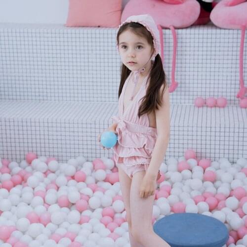 Hollead 2021 Summer One-Piece Bikini Girls V-Neck Sleeveless Halter Swimsuit Newborn Bathing Suit Beachwear Kids Bow Knot Tankin