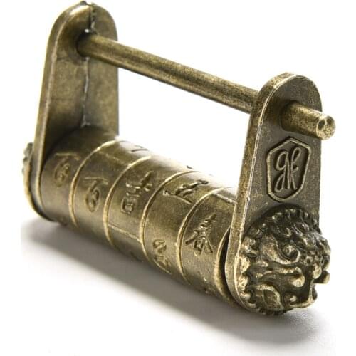 Chinese Old Style Carved Password Lock Antique Padlock for Drawer Jewelry Box Brass Retro Password Lock lry Old Style Box Lock