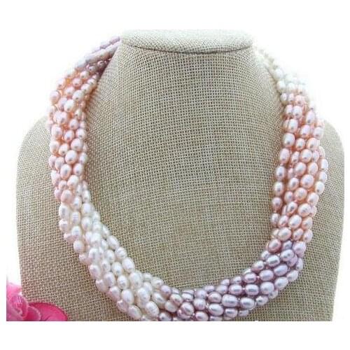 Beautiful fine jewelry 18" 8 Strands Multi Color Rice Pearl Necklace EMS free shipping