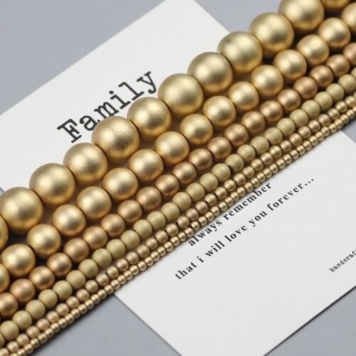 WLYeeS 14 Gold Natural Stone Beads Round Hematite Spacer Loose Beads for Jewelry bracelet Making DIY 2 3 4 6 8 10MM 15‘’ Strand