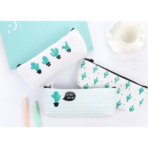Brief Style Cactus Canvas Large Capacity Pencil Bag Stationery Storage Organizer Case for kids gift School Supply Escolar