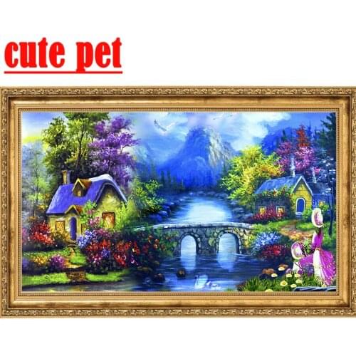 Cute pet rural scenery Full Diamond Embroidery Mosaic Pattern Diy Diamond Painting Cross Stitch Needlework Square round Diamond