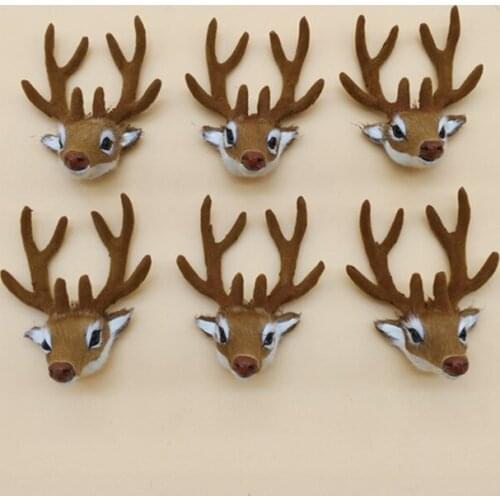 6 pieces a lot mini simulation sika deer head model polyethylene&furs real fur deer head gift about 7x4cm 1004