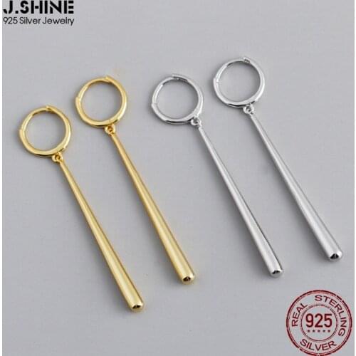 JShine Minimalist Drop-Shaped Real 925 Sterling Silver Earrings Long Stick Hanging Dangle Earring Small Circle Hoops Ear Buckle