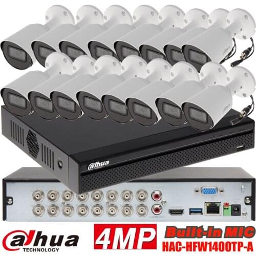 Mutil language Dahua xvr5116hs-x Camera Kit with 16PCS waterproof dahua 4mp Bullet IR camera HAC-HFW1400TP-A with micphone