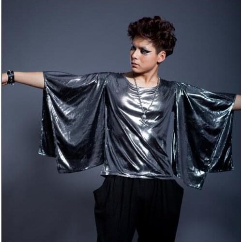 Gold silver Singer stage rock Long sleeve tshirt men clothing fashion t-shirt men fashion brand mens jacket t shirt Customizable