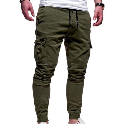 Men Casual Pants Plus Size Men Solid Color Multi Pocket Drawstring Ankle Tie Cargo Pants Trousers Summer Hottest Weight Pants