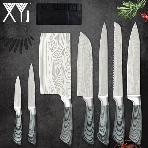 XYj 8pcs Kitchen Knives Tool Set Knife Storage Bag 8'' Chef Slicing Bread Chopping Utility Paring Knife Fish Meat Cooking Tools