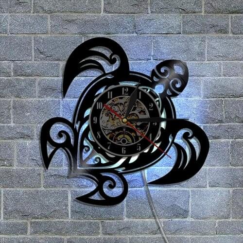 Sea Turtle Wall Clock Mechanical Steampunk Turtle Vinyl Record Wall Clock Sea Animal Decorative Clock Vintage Animal Decor Gift