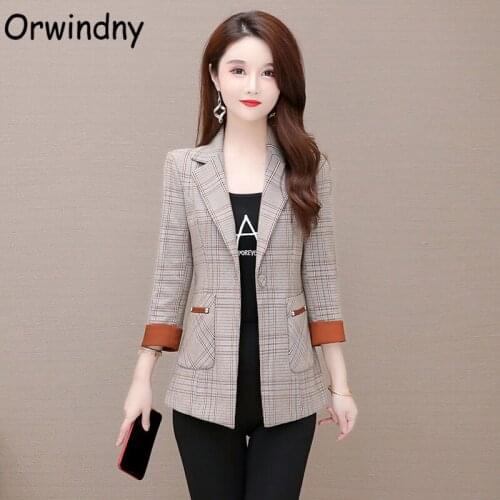 Orwindny Fashion Slim Plaid Blazer Women Plus Size 4XL Suit Coat One Button V-neck Spring And Autumn Clothing Femlae