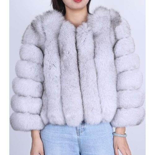 Lady Fox Fur Coat, Jacket with Sleeves Warm and Fashionable Natural Hooded Collar Clothing Length Sleeve Style Sleeve Length(cm)