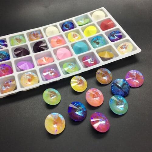 TopStone 12mm 14mm K9 AB Mocha Colors RIVOLI CRYSTAL POINTED BACK Rhinestones Round Glass Crystal fancy Stone