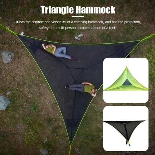 Camping Hammock Giant Aerial Camping Hammock Travel Sleeping Swing Bed Multi-Person Outdoor Triangle Hammock Nylon Rope Garden