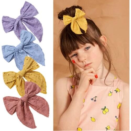 Girls Embroider Lace Large Hair Bow With Clips Hairpins Nylon Hair Bands for Kids Children Hairclips Toddler Barrettes Headwear