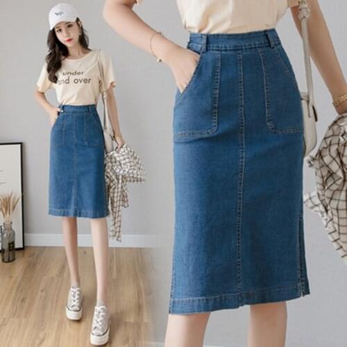 Large size 5XL summer denim skirt women casual retro split thin pocket Jeans skirt ladies fashion bodycon pencil skirt Plus size