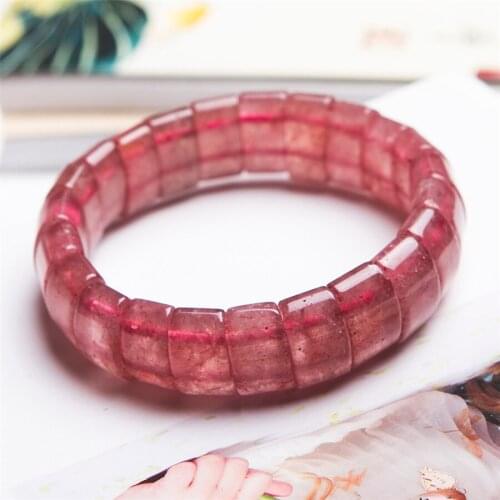 Genuine Red Natural Strawberry Quartz Bracelets Women Lady Crystal Rectangle Bead Stretch Bangle Bracelet 15*8*10mm