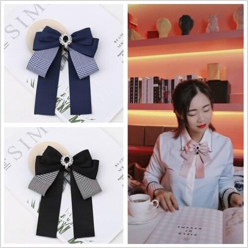 Womens Bow Tie Corsage Fashion Banquet School Uniform Sweet Shirt Dress Accessories Handmade Ribbon Rhinestone Bpwtie Brooch
