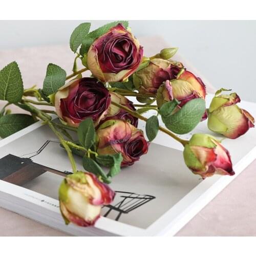 1 bouquet Distressed Cream Rose Artificial Flower for Home Floral Arrangement Wedding Layout Decoration