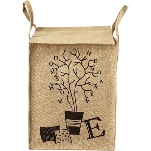 1pc Jute Laundry Baskets Dirty Clothes Sundries Home Premium Storage Bag Container Baskets Organizer With Cover