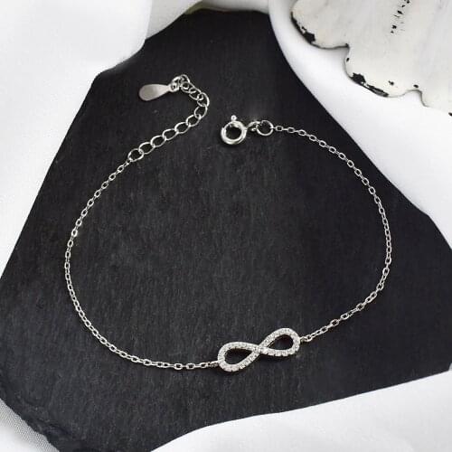 100% Real 925 Sterling Silver Infinity Love Chain Bracelets Lucky Jewelry for Women Hypoallergenic Jewelry