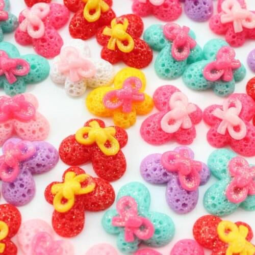 200pcs Resin Butterfly Cabochons w/ bow Flat Backs, Resin Cabochons, DIY Supplies, Decoden embellishment