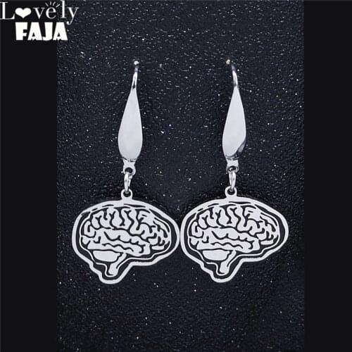 2021 New Fashion Gothic Black Stainless Steel Earrings for Women Scary Brain Dangle Earrings Jewelry aretes pequenos E5S03