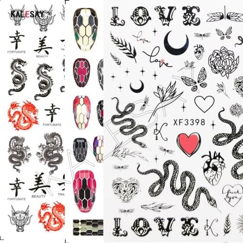 3D Snake Dragon Design Nail Art Stickers for Manicure Fire Clover Flag Decoration Decals Back Glue Designer Nail Sticker Flame