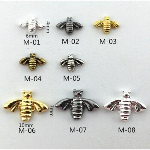 50pcs/pack Japan Korea Alloy Nail Art Retro Gold Silver Honey Bee Metal Accessories Decoration for Phototherapy Nail Sticker DIY