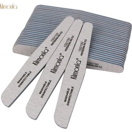 50Pcs/lot Klimonla Professional Nail File 150/150 Grit Sanding Nail Buffer Emery Board Washable Pedicure Nails Art Grinding Tool