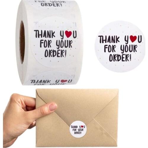 500 Pcs Round Thank You For Your Order Sticker Heart Thank You For Buying Small Local Store Handmade White Label Sticker