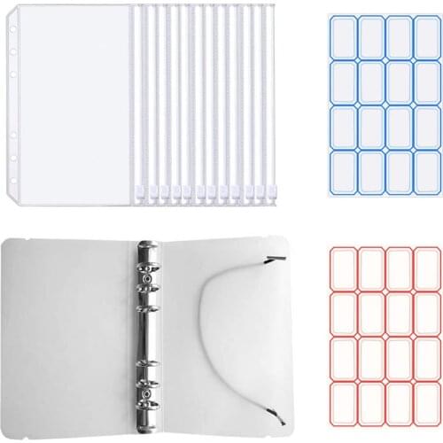 A5 Budget Binder Systems 12 Pcs 6 Holes Clear Cash Envelopes with Binder Cover Bill Ticket Organizer for School Office