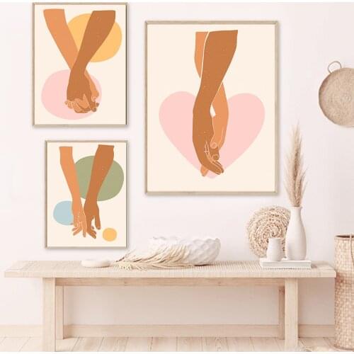 Abstract Hands Holding Hand Love Contemporary Art Posters Prints Nordic Canvas Painting Picture Decor