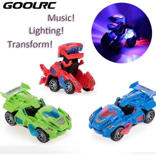 Pull Back Dinosaur Cars Kids Toys Transformable Dinosaur Pull Back Car Electric 360 degree Spin with Light Music Action for Boys