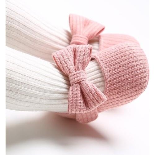 Knitted Bowknot Baby Shoes Cotton Newborn Toddler First Walkers Soft Sole Non Slip Spring Autumn Infant Baby Girl Shoes For Kids