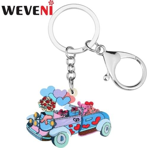 WEVENI Valentines Day Acrylic Blue Heart Balloon Car Truck Keychains Ring Fashion Handbag Key Chain Jewelry For Women Girls