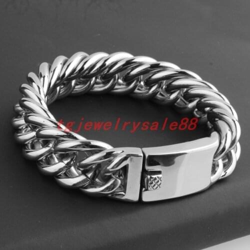 152g Heavy 19mm Wide Silver Color Stainless Steel Cuban Curb Link Chain Casting Clasp For Strong Mens Bracelet Jewelry